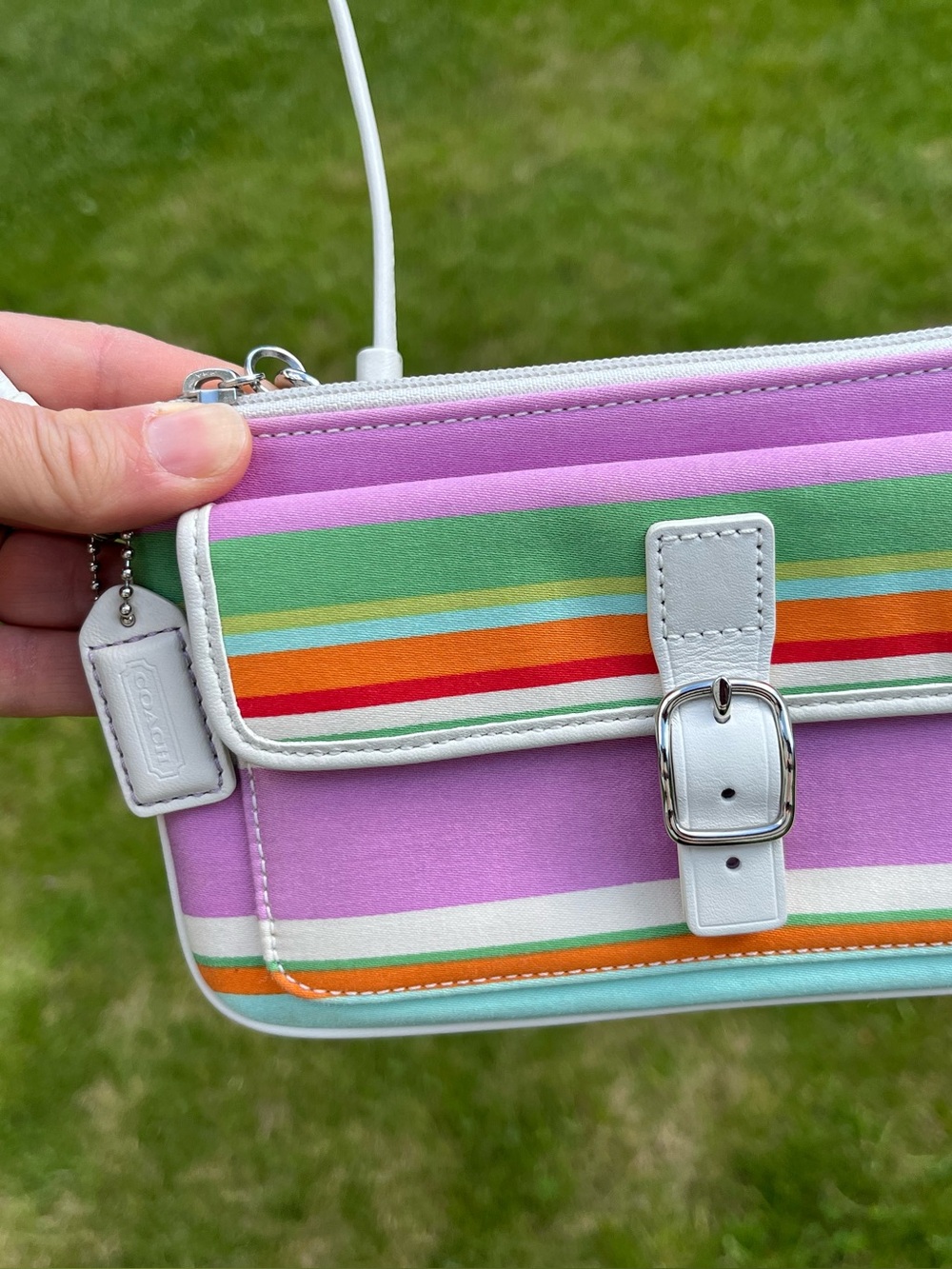 Coach Hamptons Y2K Striped Canvas Wristlet with White Trim